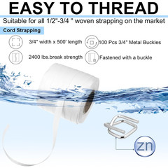 3/4″ x 500 Woven Cord Strapping Kit with 100 Metal Wire Buckles 2400 lb Strength
