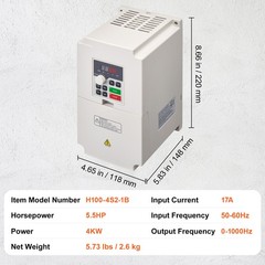 VEVOR 4KW 220V 5HP Variable Frequency Drive Converter VFD Inverter 1 To 3 Phase