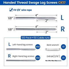 100 Pack 1/8″ Cable Railing Hardware Kit Swage Lag 1/8 Inch, Silver
