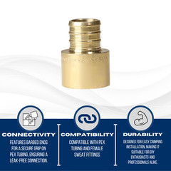 10 PIECES 3/4″ PEX X 3/4″ FEMALE SWEAT ADAPTERS BRASS CRIMP FITTINGS LEAD FREE