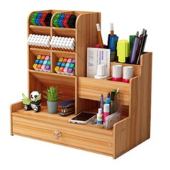 Wooden Pen Pencil Storage Holder Office Study Desk Organizer Box Tidy Shelf US