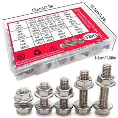 132pcs Stainless Steel Bolt & Nut Kit, M5, M6, M8 Metric Hex Screws 14 Sizes