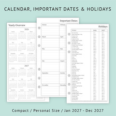 2027 Weekly & Monthly Planner Refill, 3-3/4″ X 6-3/4″, Jan 2027 – Dec 2027, Pers