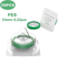 50 Pack Sterile Syringe Filter 33mm 0.22 Micron PES Membrane Hydrophilic Filter