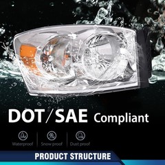 Right Headlight w/Bulbs Dodge Ram 1500 2500 3500 2006-2009 Clear Amber Halogen