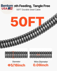 Drain Cleaner Machine 50 FT X 5/16 Inch, Sewer Snake Auger with 228RPM Electric