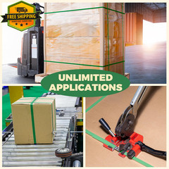 Green Polyester PET Strapping Roll 500ft 5/8 Inch 1400 lbs Self Dispensing Box