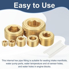 5Pcs Brass 3/8″ NPT Male Pipe Plug Fitting Assortment Kit