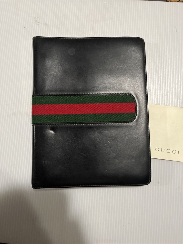 Vintage 1993 GUCCI 5 Ring Binder Black leather Made In Italy Complete All Page