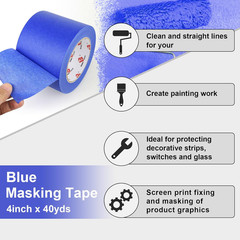 Wide Blue Painters Tape 4 Inches x 40 Yards, 4” Blue Masking Tape for Painting,