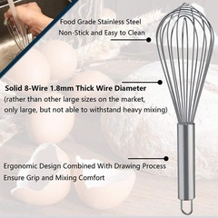 Whisks for Cooking, 3 Pack Stainless Steel Whisk Silver 8″+10″+12″,