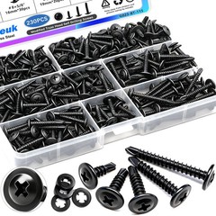 230PCS #8 Self Tapping Screws,410 Stainless Steel Self Tapping Screws for Metal,