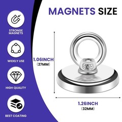 Strong Neodymium Fishing Magnets 6 Pack, 100 lbs45KG Pulling Force Rare Earth…