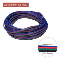20 AWG Flat Ribbon Wire, LED Extension Cable 4 Pin, 40Ft/12M Long 1.8mm Dia 4…