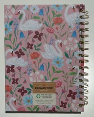 Clementine Twin Wire Hard Cover Spiral Journal Notebook Floral Swan “Notes”