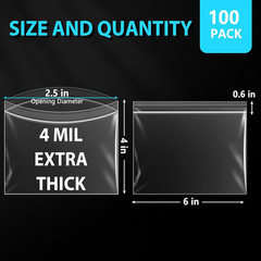 6″ X 4″ Zip Bags, 4 Mil Heavy Duty Bait Bags Clear Plastic Zipper Lock Sleeves,