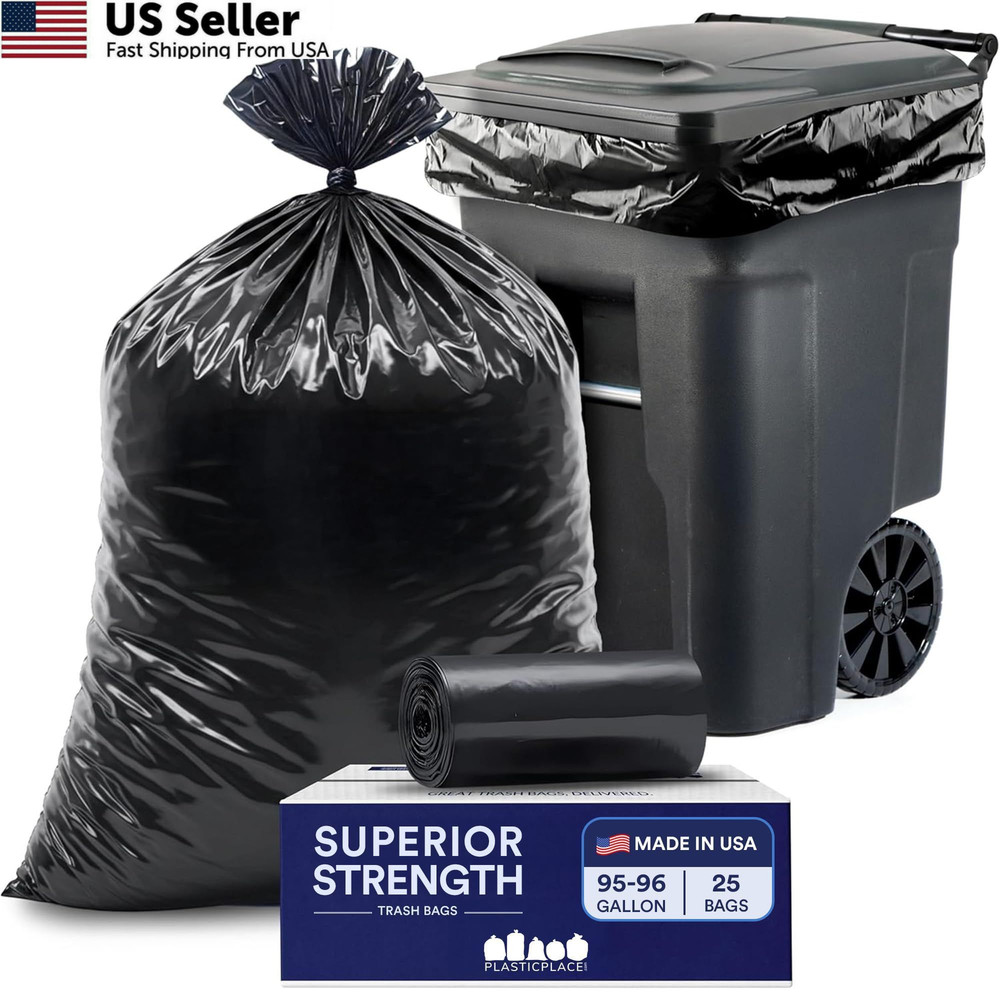Plasticplace 95-96 Gallon Garbage Can Liners 1 Count (Pack of 25), Black