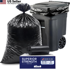 Plasticplace 95-96 Gallon Garbage Can Liners 1 Count (Pack of 25), Black
