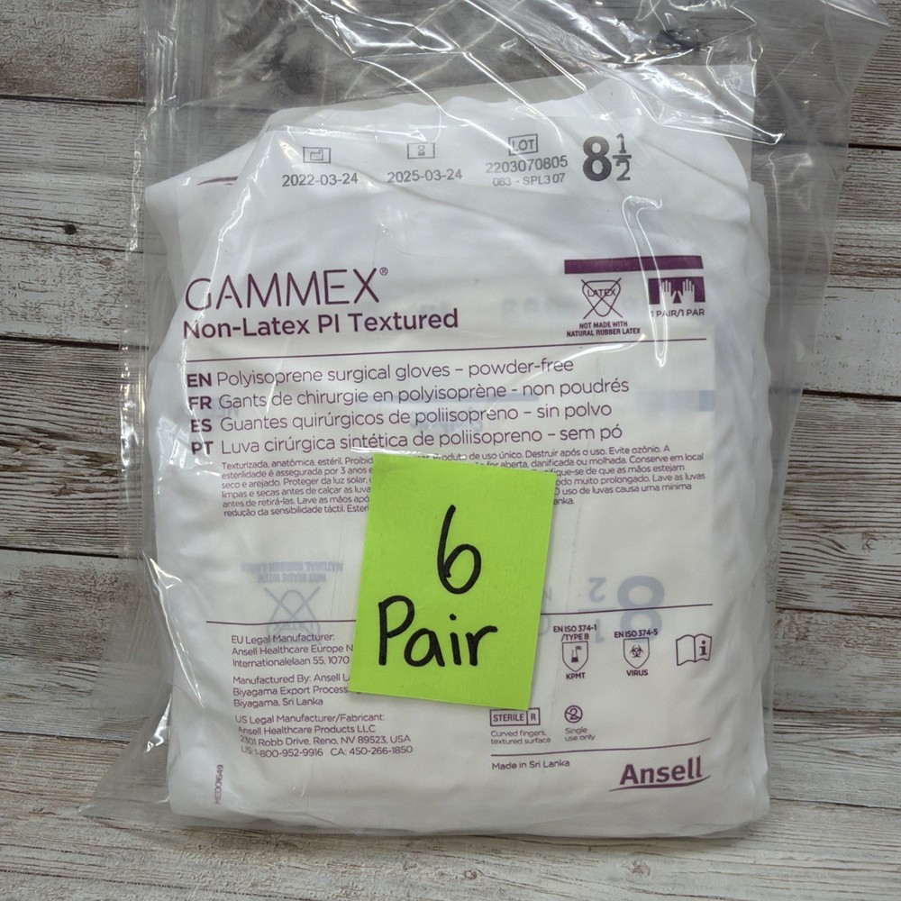 Gammex Non-Latex PI Textured Surgical Gloves *6 PAIR* Size: 8.5 *See Date*3-25