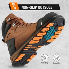 NINGO Men’s Steel Toe Work Boots Puncture Proof Construction Boots EH Protection