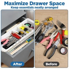 PercyEffie 2pcs Drawer Organizer Expandable with Insert Adjustable Lightwhite