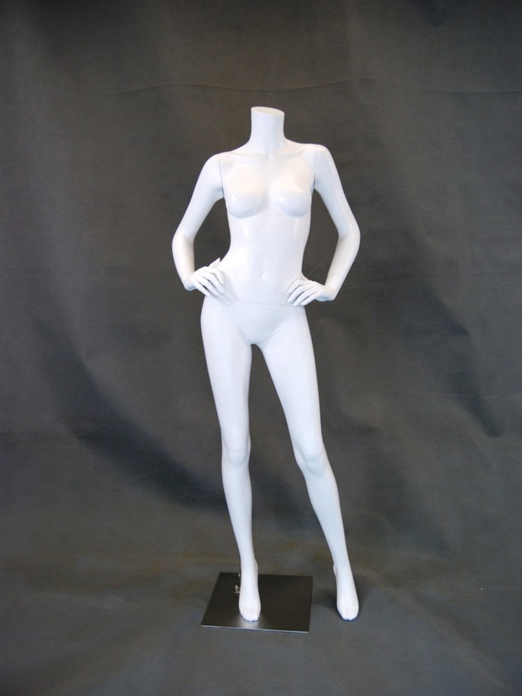 Headless Female Matte White Fiberglass Full Body Fashion Mannequin with Base