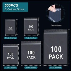 Small Plastic Bags Mini Zip Lock Bags for Jewelry Pill Candy Assorted 500 Pcs