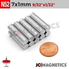 7mm x 1mm 9/32″x1/32 N52 Super Strong Disc Rare Earth Neodymium Magnets 7x1mm