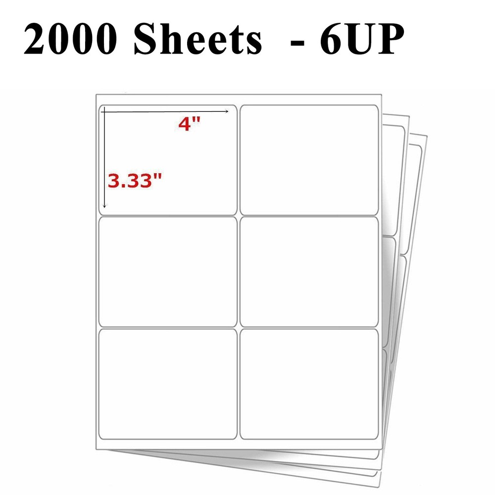 2000 Sheets 4″x3-1/3″ Address Shipping Labels Self Adhesive 6 Labels per Sheet