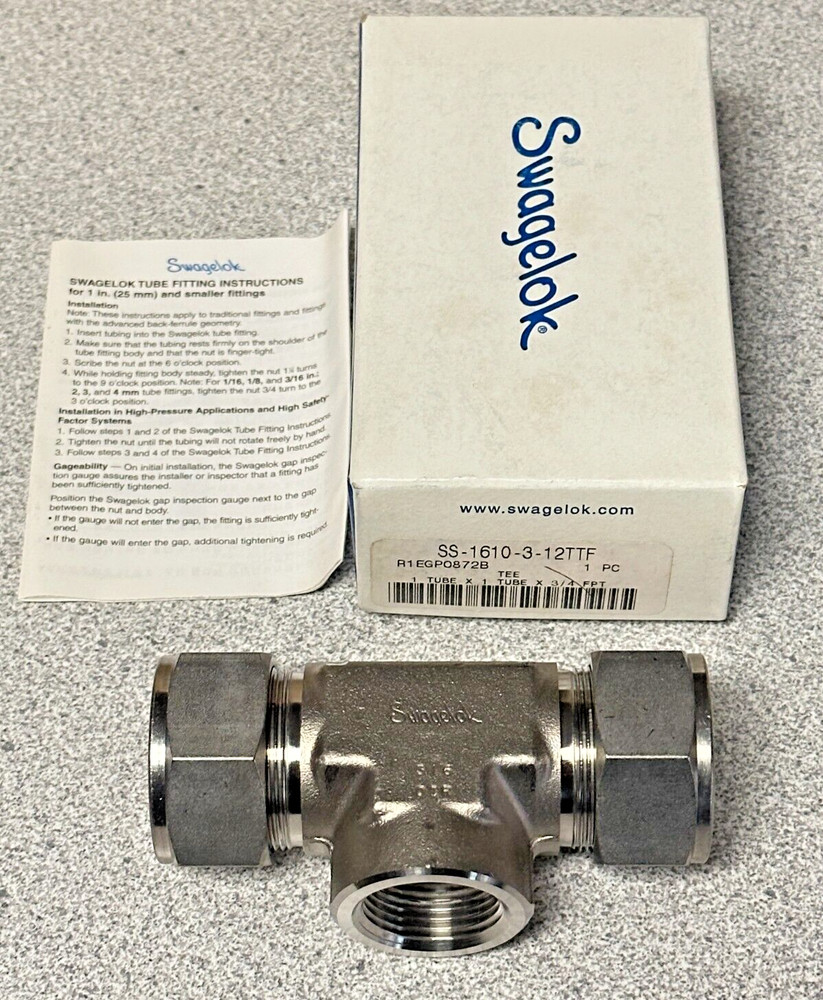 NEW Swagelok SS-1610-3-12TTF Female Branch Tee 1″ Tube X 1″ Tube OD X 3/4″ FNPT