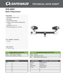 Safewaze 018-4001 Adjustable Horizontal Beam Trolley Fall Protection Anchor