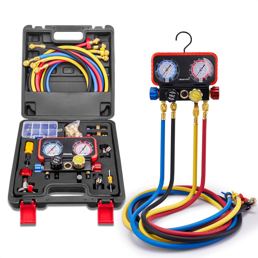 AC Gauges, AC Manifold Gauge Set for R22/R410A/R134A Refrigerant, 4 Way HVAC Ref