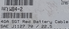Waytek Wire #4awg 70×22.5B SGT SAE-J1127 Automotive Battery Cable 60V Red /10ft