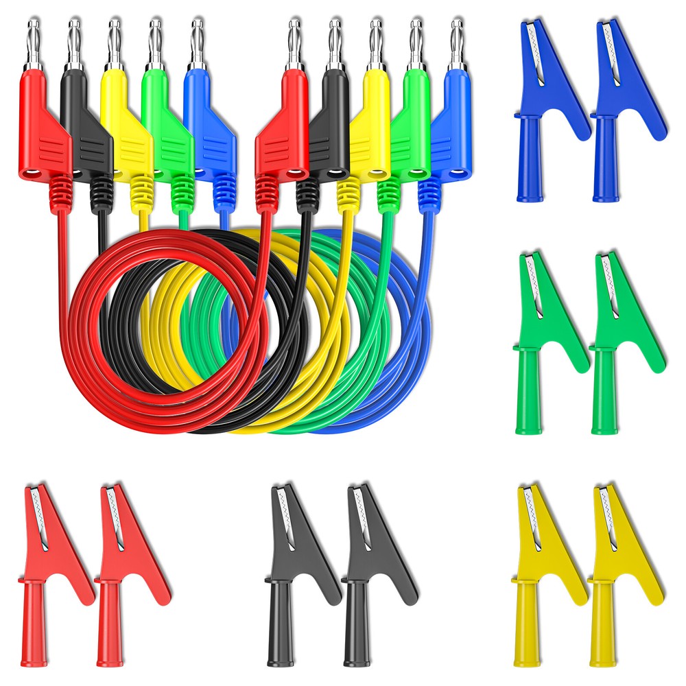 Stackable Banana to Banana Plug Test Lead 10PCS Full Insulated Alligator Clips