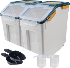 50lb Flour Storage Container 2 Pack Dark Blue with Wheels Measuring Cup Scoop