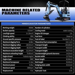 1.8 Ton Mini Excavator 4000lbs KUBOTA Twin Cylinder Diesel Engine Crawler Digger