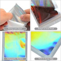 100 Pack White Holographic Ziplock Bags Resealable Sealable Mylar Packaging Bag