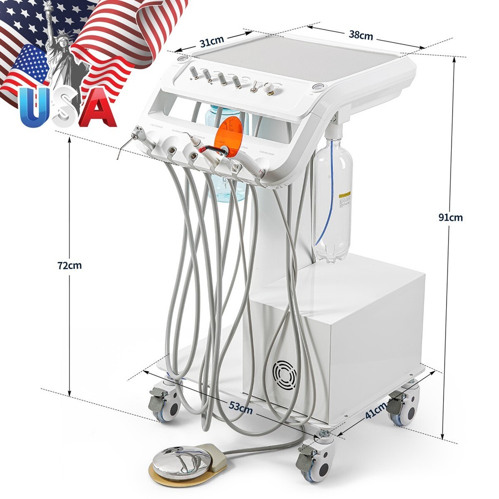 Dental Delivery Unit Air Compressor Rolling Cart +Curing Light+Ultrasonic Scaler
