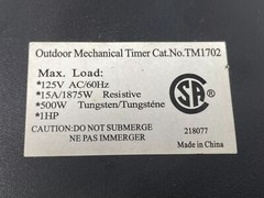WOODS TM1702 Outdoor Heavy Duty Timer 24Hr. 125VAC/60Hz. 15/1875W USED & TESTED