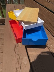 LEGO Storage Drawer Desk Organizer Red Blue Yellow White Wood Look Top