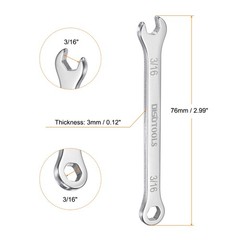 Thin Combination Wrench 3/16″ with 12-Point Ended 15°Angled Open End