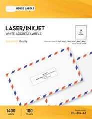 1000 Sheets 14000 Labels 4 x 1 1/3 Fast Peel White Address Mailing Labels 14 UP