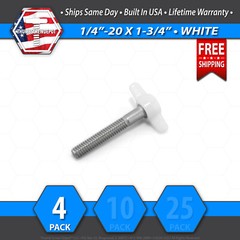 1/4″-20 x 1-3/4″ Thumb Screw Stainless Steel – White Tee / Wing Knob – USA