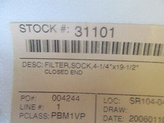 Brand New Filter Sock 31101 4-1/4″ X 19-1/2″