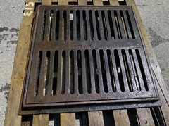 Unused Cast Iron Storm Drain Catch Basin Frame With Grate 32.5” X 32.5”