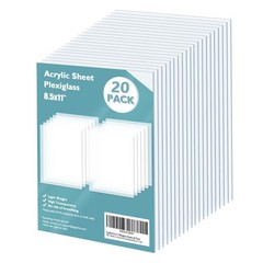 Clear Acrylic Sheets 20 Pack 8.5×11″ 0.04″ Thick Transparent Plastic for Crafts,