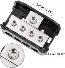 4 Way Power Distribution Block, 1X 0/2/4 AWG Gauge in / 4X 4/8/10 Gauge Out Amp