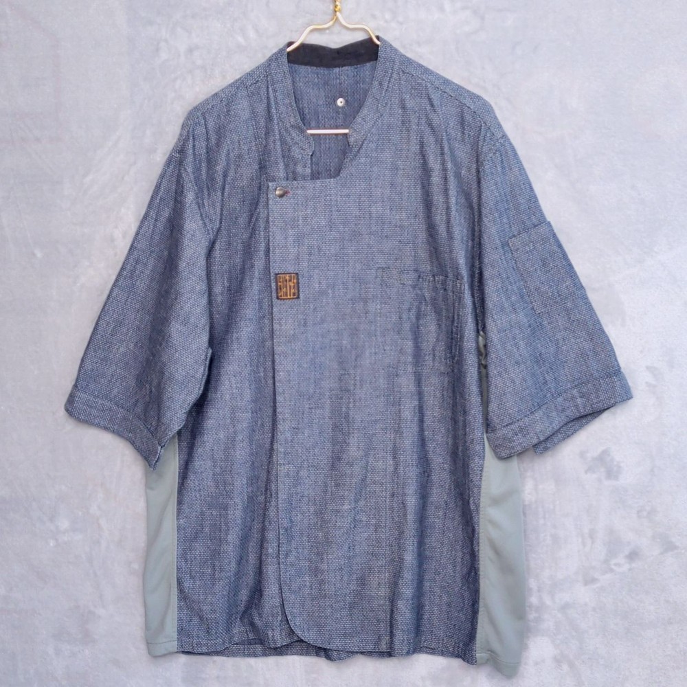 TILIT NYC Sashiko Stitch Blue Chef’s Coat Size 2XL Breathable Hidden Snap Front