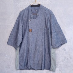 TILIT NYC Sashiko Stitch Blue Chef’s Coat Size 2XL Breathable Hidden Snap Front