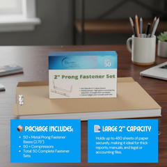 Prong Paper Fasteners 2 Inch Capacity, 50 Complete Sets, Corrosion-Resistant Ste